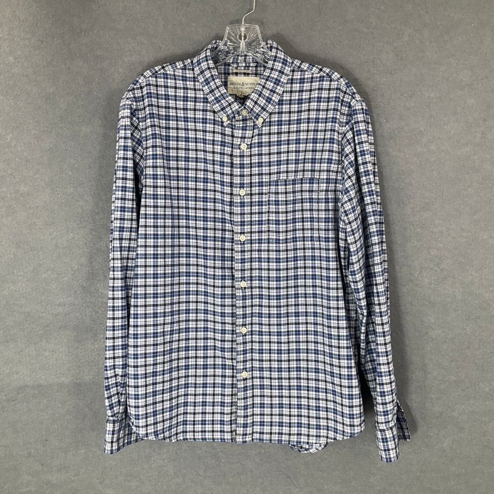 Denim & Supply‎ Ralph Lauren Shirt Mens Sz L Blue Plaid Button Down Long Sleeve